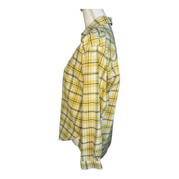 Loft Women’s Small Yellow Plaid Flannel Tunic Shirt Button Front - Picture 2 of 7